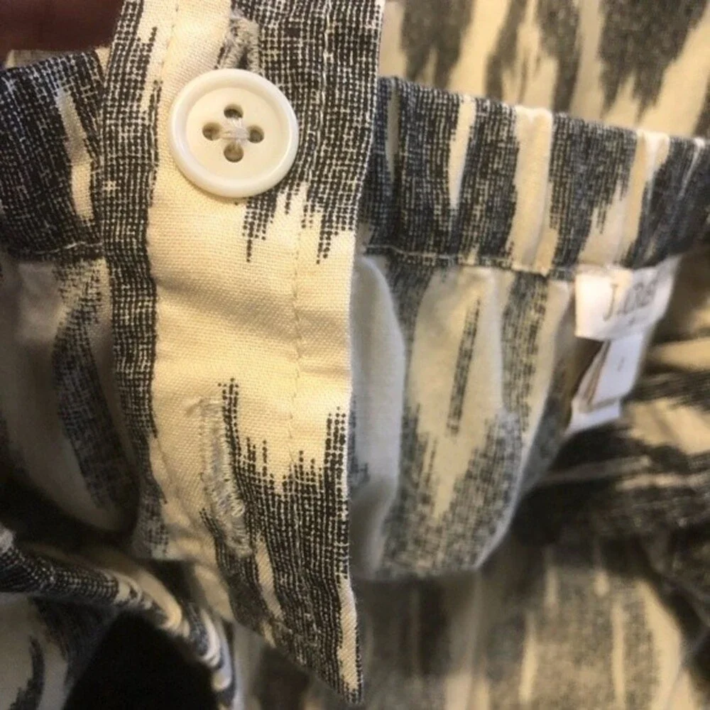 J. CREW Size 0 Beige Gray Ikat Ruffle Flounce Sleeveless Cotton Tank Top Blouse